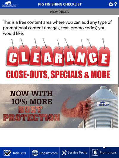 Hog Slat Maintenance Mobile App Promotions Screenshot